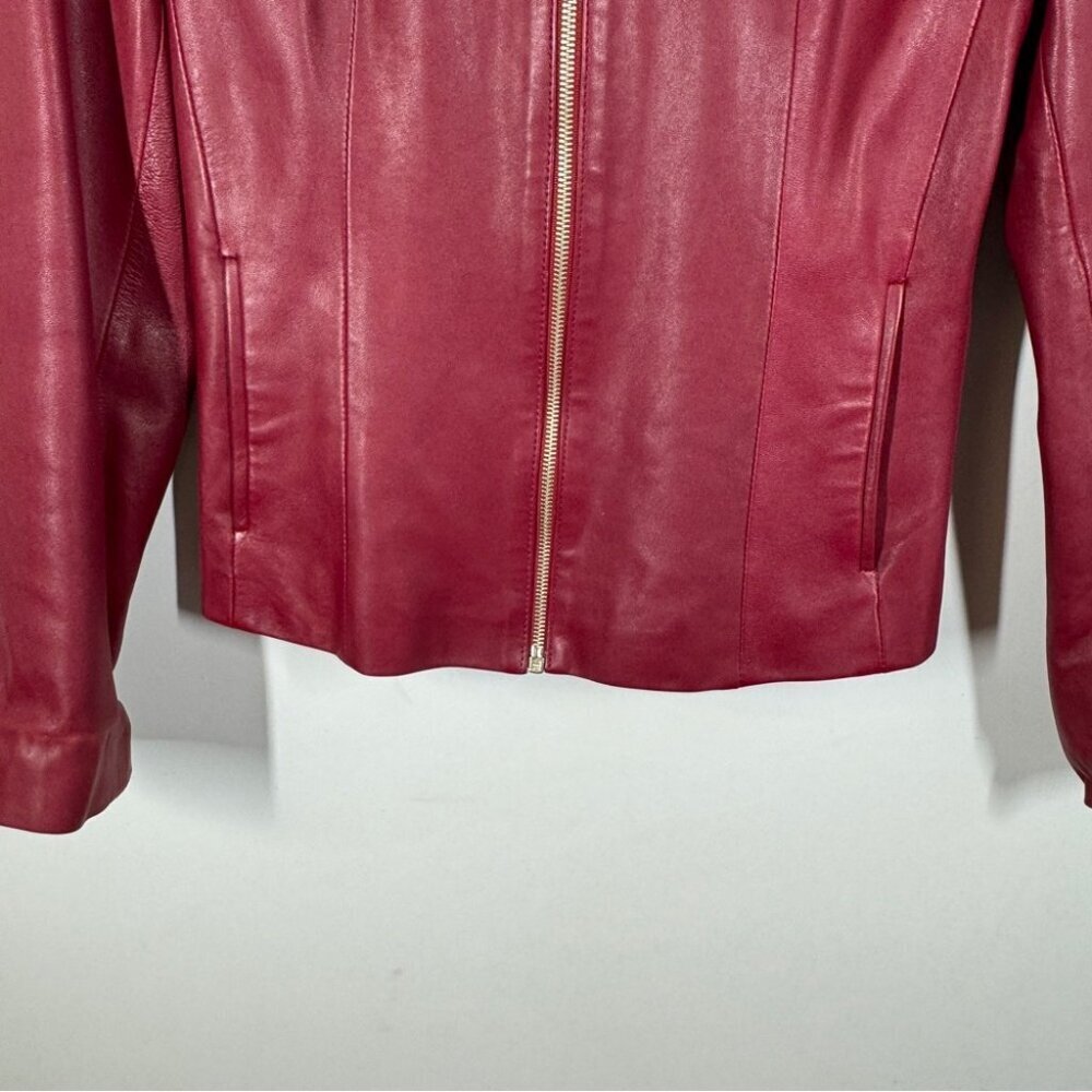 Boutique of Leathers Canada Burgundy Red Genuine Leather Zip Moto Jacket Small - Picture 4 of 15